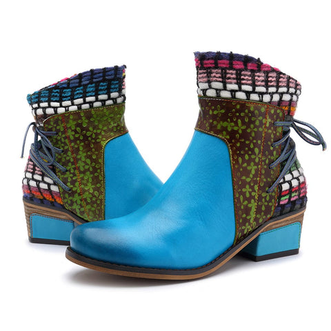 QueenBoho Handmade Full genuine Leather Denim Super Comfortable Boots