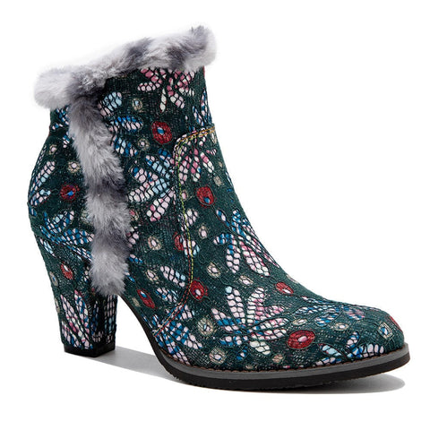 vintage faux fur collar boots