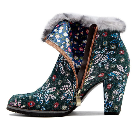 vintage faux fur collar boots
