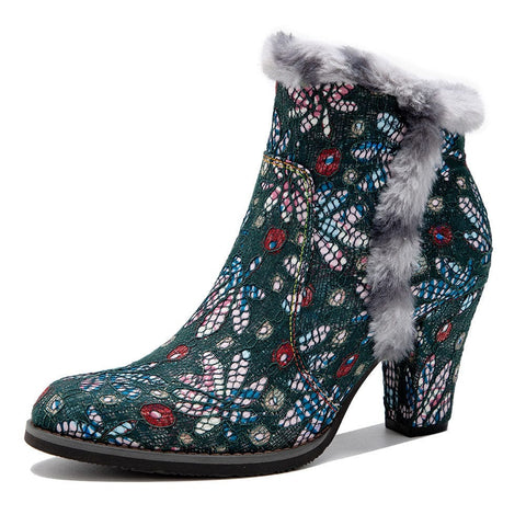 vintage faux fur collar boots
