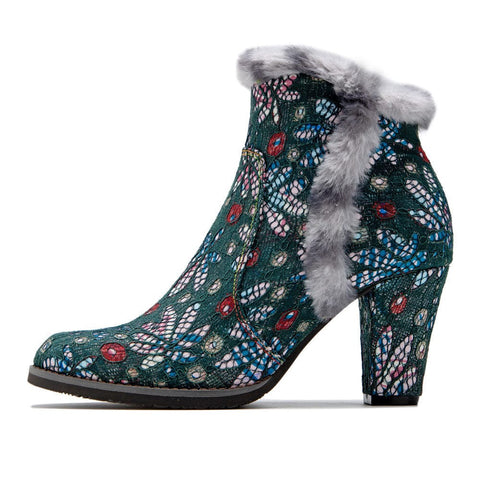 vintage faux fur collar boots